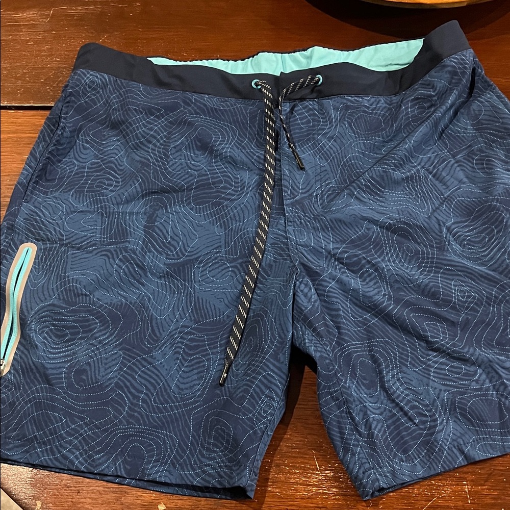 ZeroXposur Navy Swim Board Shorts with Mint Trim
